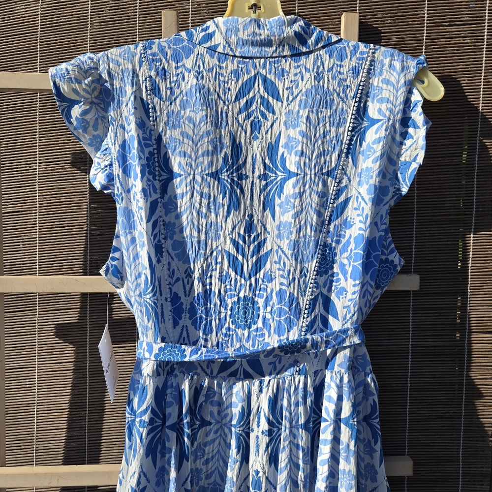NEW Ellen Tracy Blue Vintage Floral Spring Dress M - Picture 8 of 11